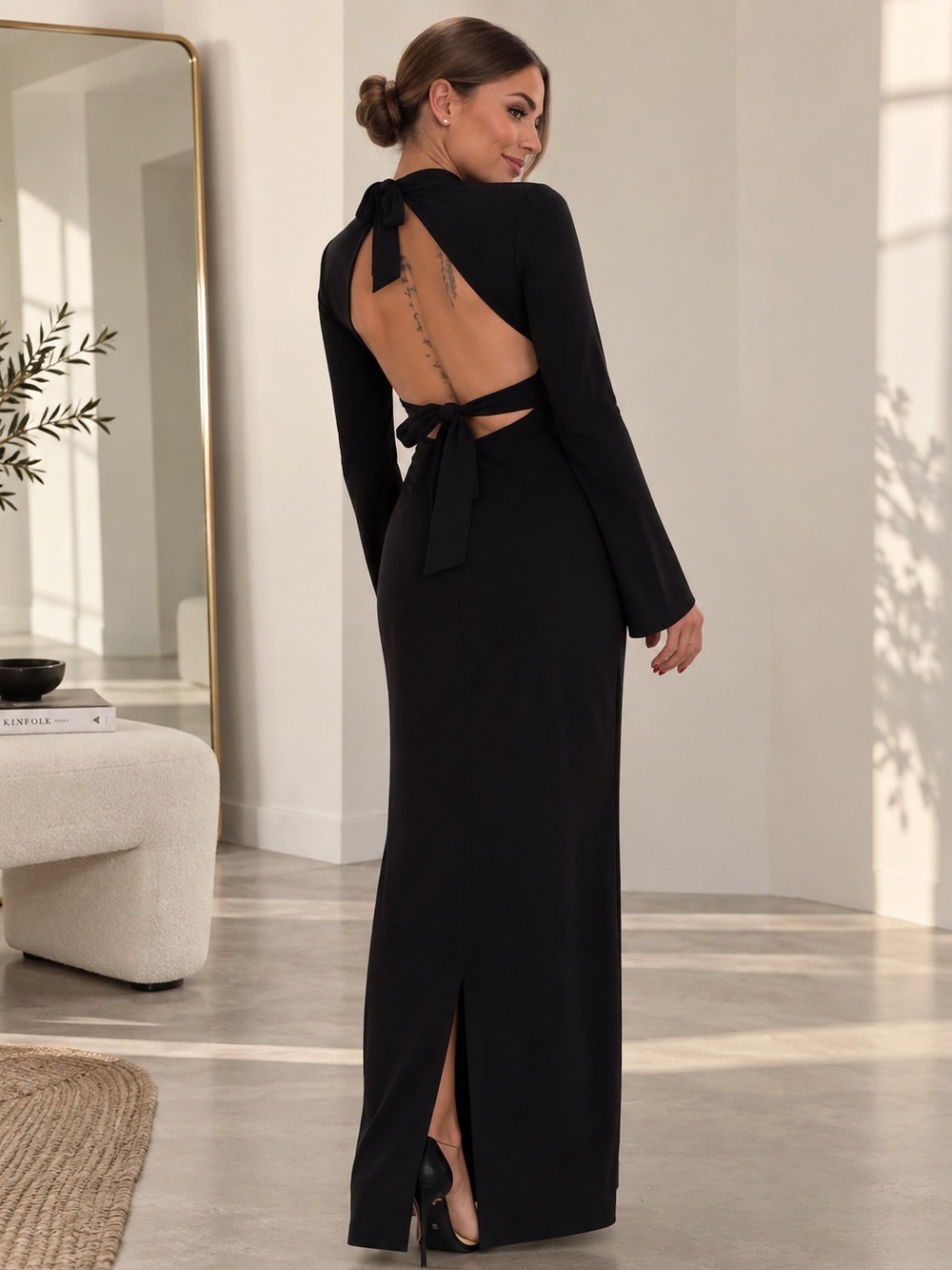 Zara Black Long-Sleeve Maxi Dress